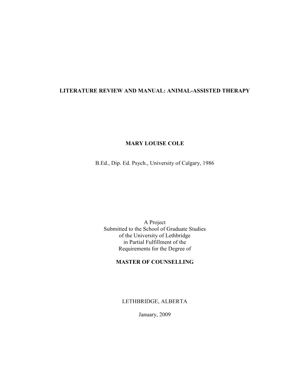 A Comprehensive Review and Manual of Animal-Assisted Therapy