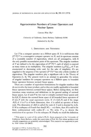 Approximation Numbers of Linear Operators and Nuclear Spaces HA