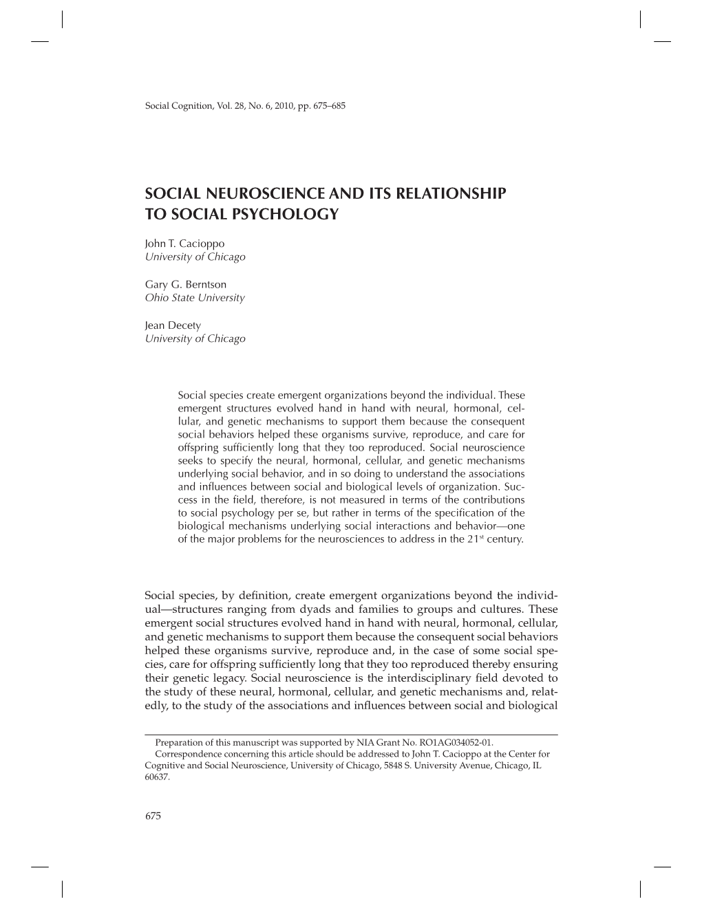 Social Neuroscience and Its Relationship to Social Psychology