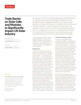 Trade Barrier on Solar Cells and Modules to Significantly Impact US Solar Industry