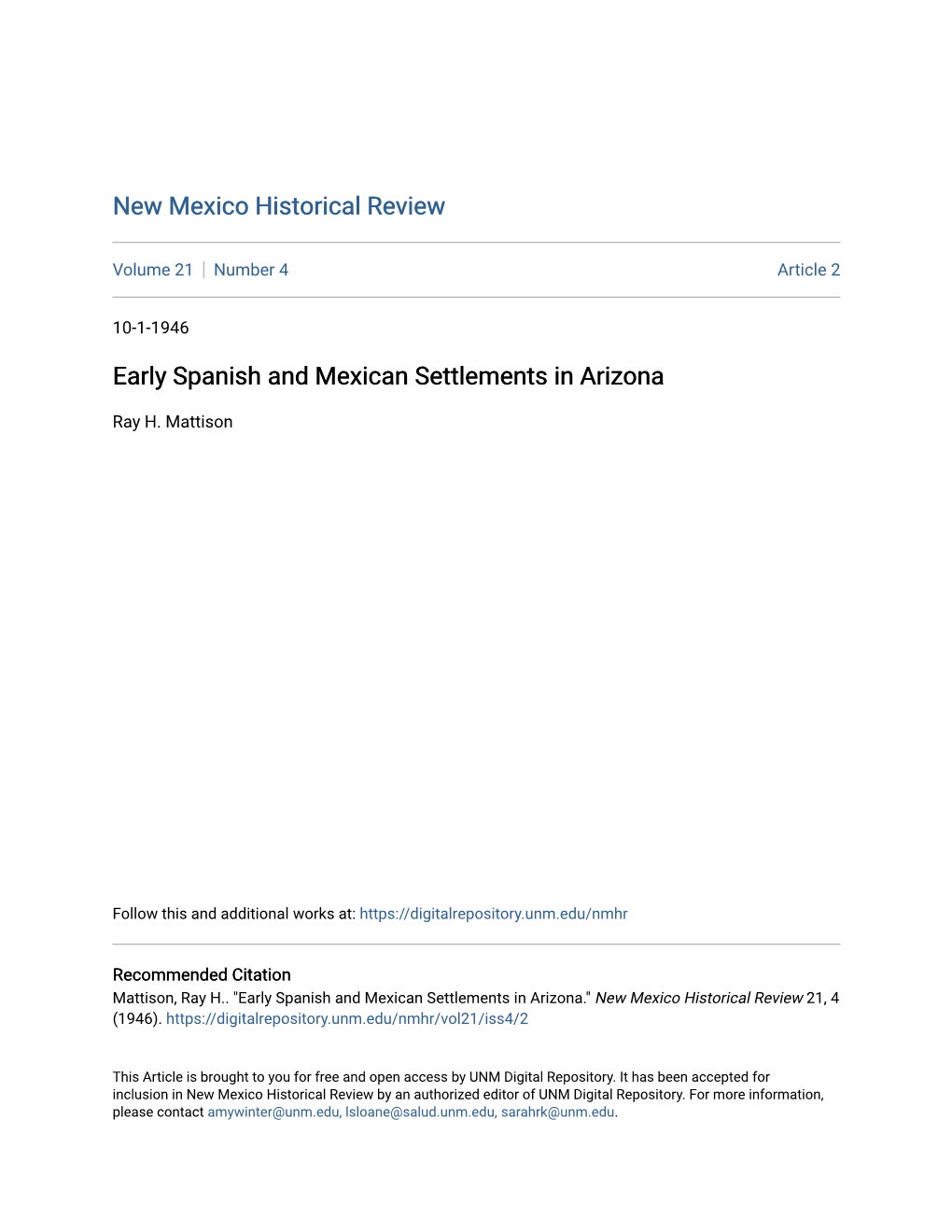 Early Spanish and Mexican Settlements in Arizona