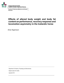Effects of Altered Body Weight and Body Fat Content on Performance, Recovery Response and Locomotion Asymmetry in the Icelandic Horse