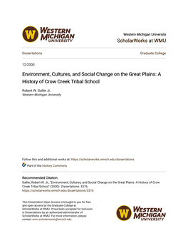 Environment, Cultures, and Social Change on the Great Plains: a History of Crow Creek Tribal School