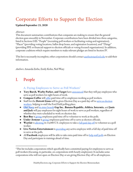 Corporate Efforts to Support the Election Updated September 23, 2020