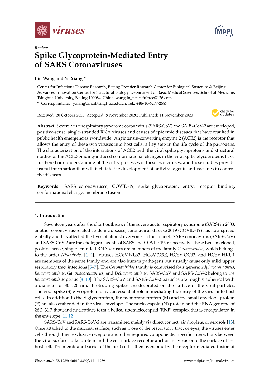 Spike Glycoprotein-Mediated Entry of SARS Coronaviruses