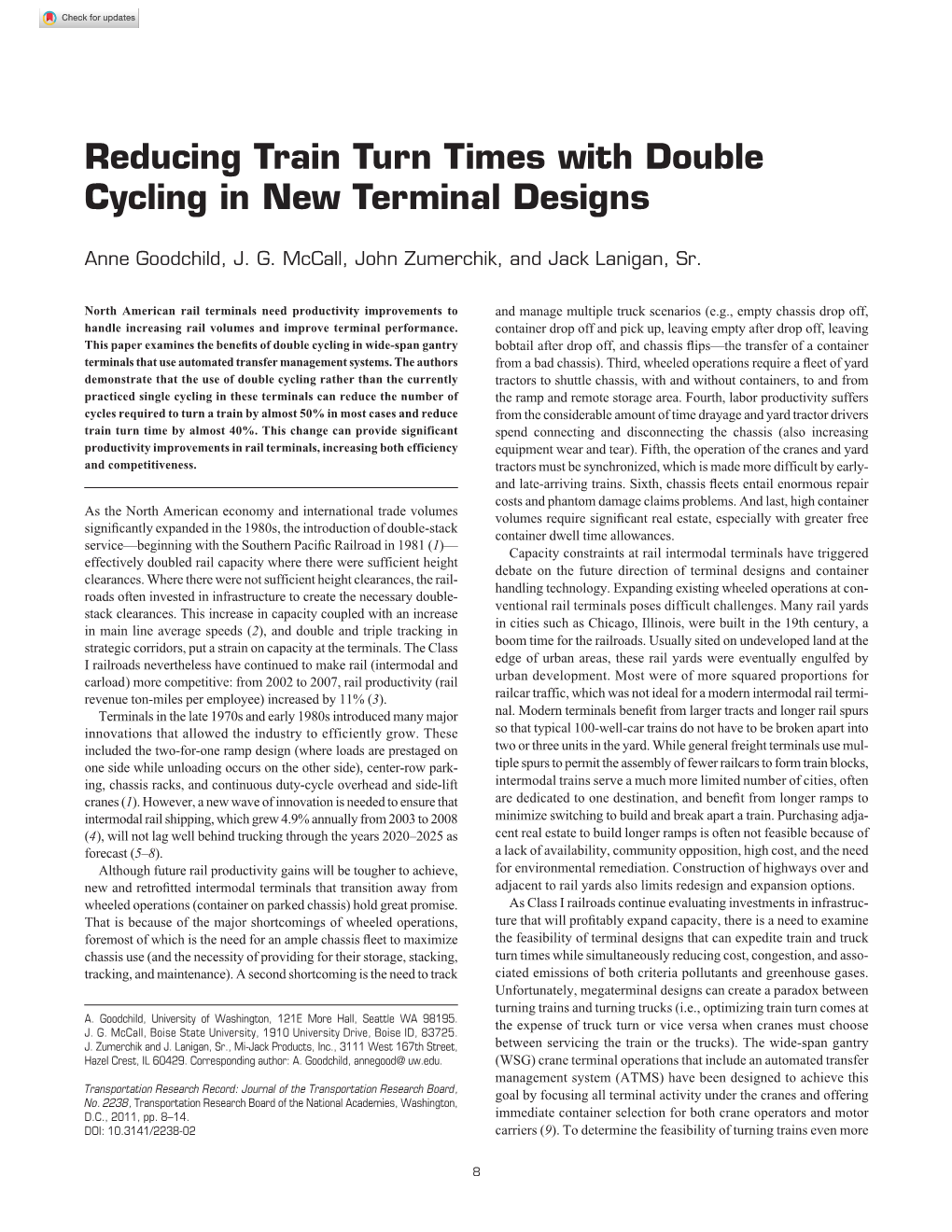 Reducing Train Turn Times with Double Cycling in New Terminal Designs
