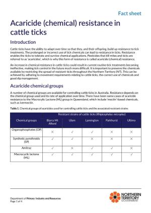 Acaricide (Chemical) Resistance in Cattle Ticks Introduction