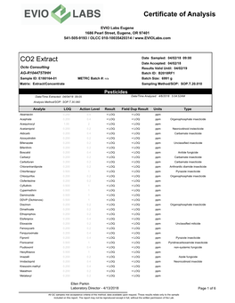 Certificate of Analysis CO2 Extract