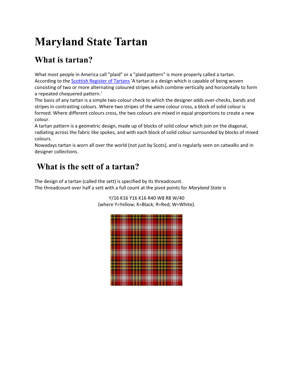 Maryland State Tartan What Is Tartan?