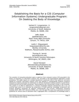 Establishing the Basis for a CIS (Computer Information Systems) Undergraduate Program: on Seeking the Body of Knowledge