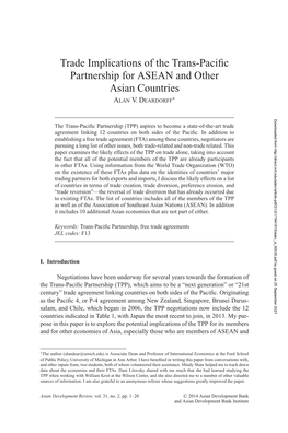 Trade Implications of the Trans-Pacific Partnership for ASEAN and Other Asian Countries