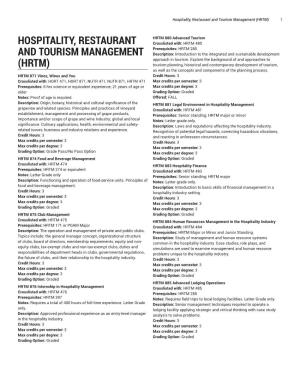 Hospitality, Restaurant and Tourism Management (HRTM) 1