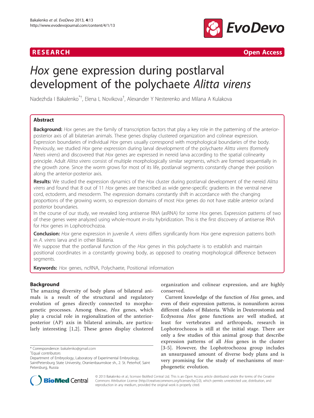 Hox Gene Expression During Postlarval Development of The