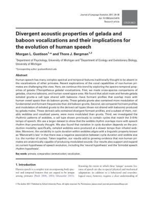 Divergent Acoustic Properties of Gelada and Baboon Vocalizations and Their Implications for the Evolution of Human Speech Morgan L