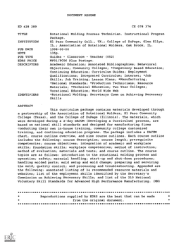 Rotational Molding Process Technician. Instructional Program Package