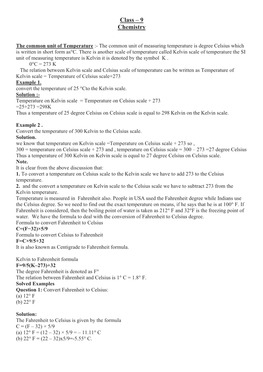 Class – 9 Chemistry