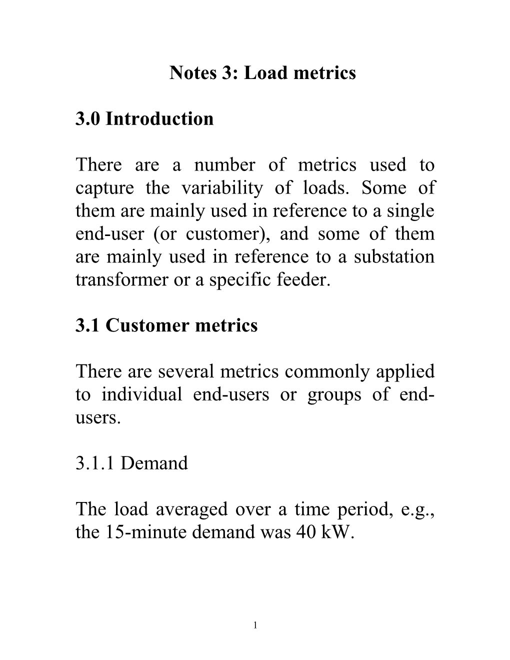 Notes 3: Load Metrics