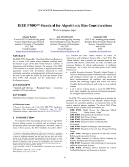 IEEE P7003TM Standard for Algorithmic Bias Considerations Work in Progress Paper