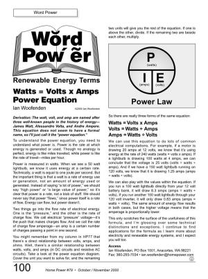 Power Equation Powerpower Lawlaw Ian Woofenden ©2000 Ian Woofenden