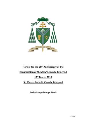 Homily for the 20Th Anniversary of the Consecration of St. Mary's Church