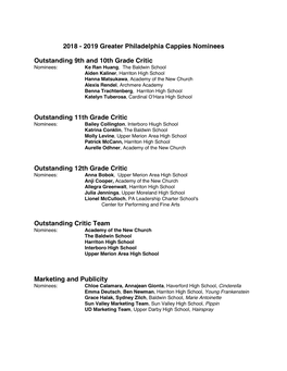 2018 - 2019 Greater Philadelphia Cappies Nominees