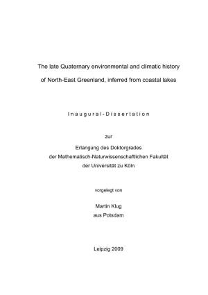 The Late Quaternary Environmental and Climatic History of North-East Greenland, Inferred from Coastal Lakes