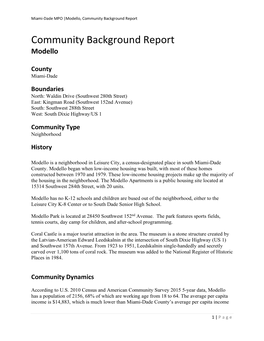 Modello, Community Background Report
