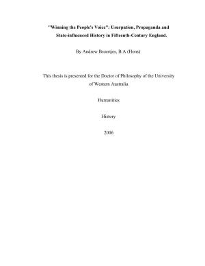 Usurpation, Propaganda and State-Influenced History in Fifteenth-Century England