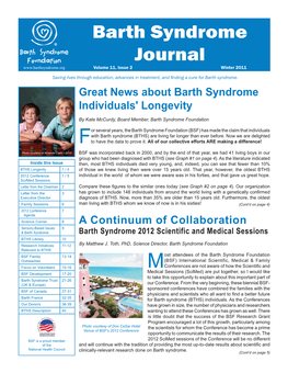 Barth Syndrome Journal Volume 11, Issue 2 Winter 2011