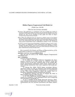 Hidden Figures Congressional Gold Medal Act [Public Law 116–68]
