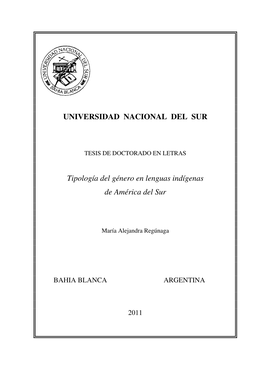 UNIVERSIDAD NACIONAL DEL SUR Tipología Del Género En Lenguas Indígenas De América Del