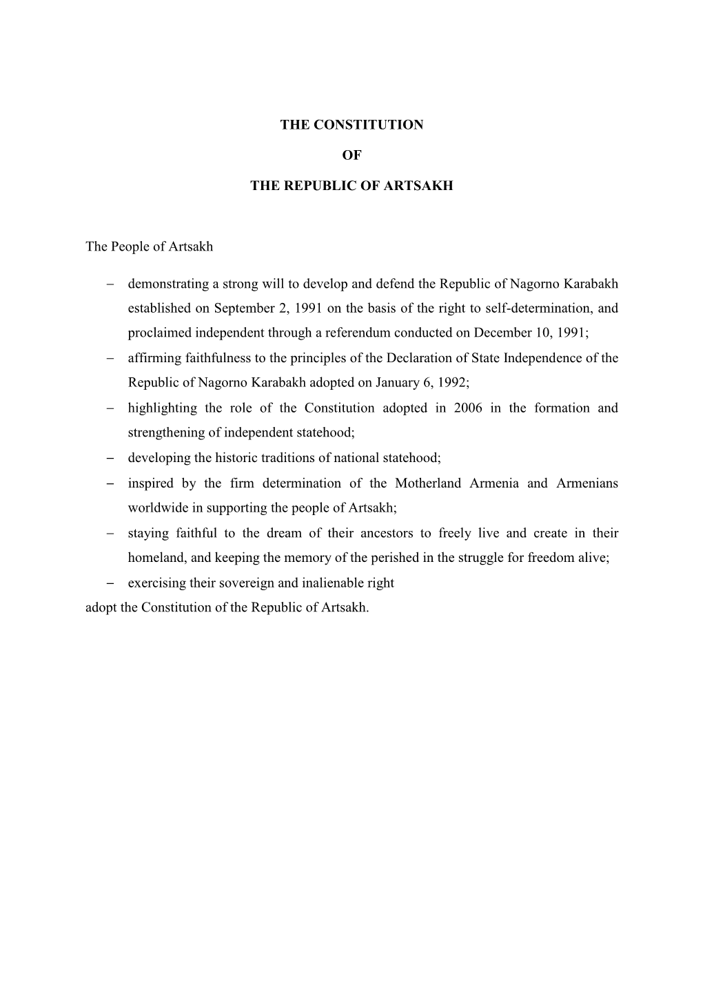 THE CONSTITUTION of the REPUBLIC of ARTSAKH The