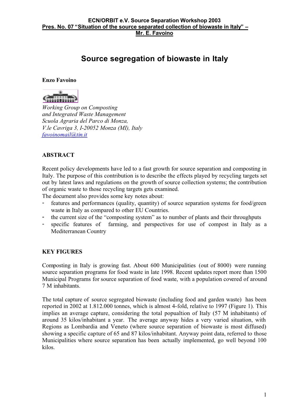 Source Segregation of Biowaste in Italy