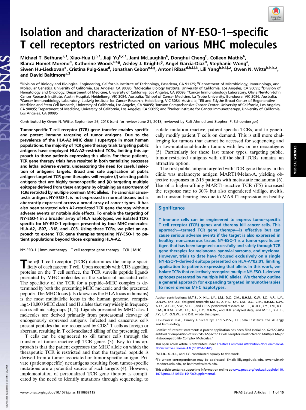 Isolation and Characterization of NY-ESO-1–Specific T Cell Receptors Restricted on Various MHC Molecules