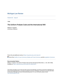The Uniform Probate Code and the International Will