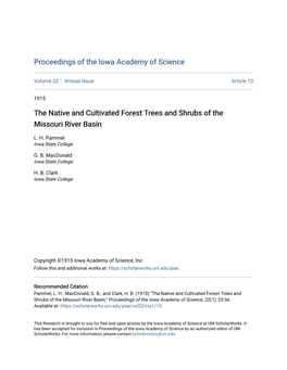 The Native and Cultivated Forest Trees and Shrubs of the Missouri River Basin