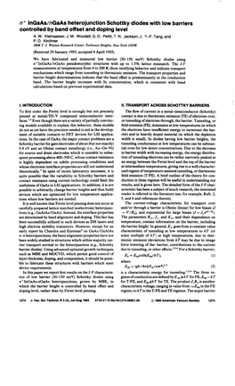 N+ Ingaas/Ngaas Heterojunction Schottky Diodes with Low Barriers Controlled by Band Offset and Doping Level A