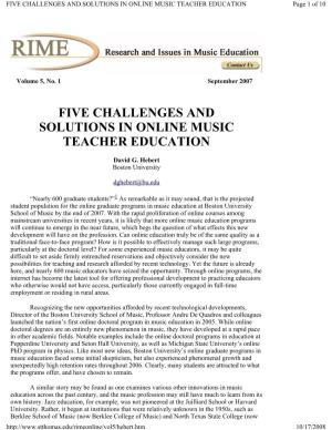 FIVE CHALLENGES and SOLUTIONS in ONLINE MUSIC TEACHER EDUCATION Page 1 of 10