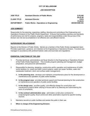 Job Description: Assistant Director of Public Works