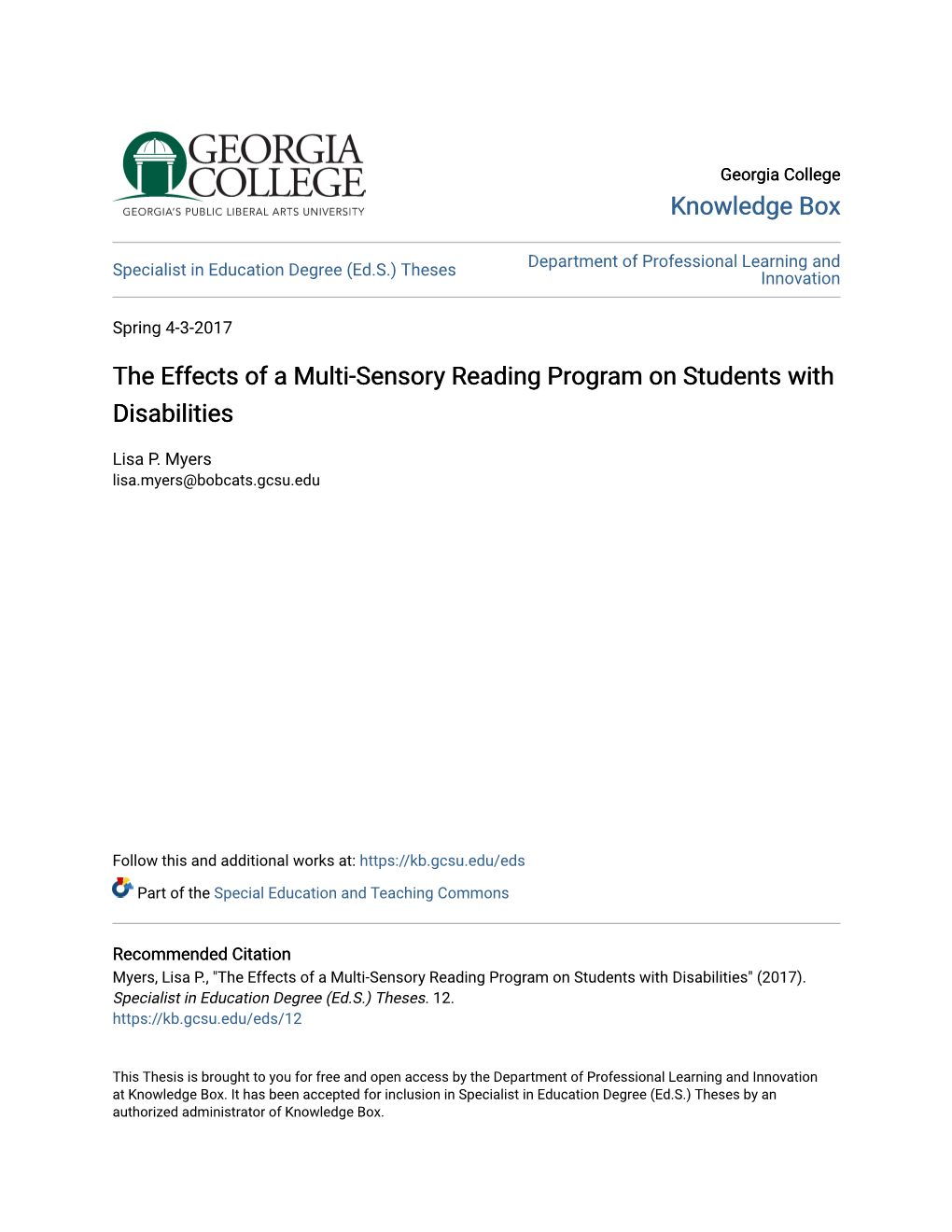 The Effects of a Multi-Sensory Reading Program on Students with Disabilities