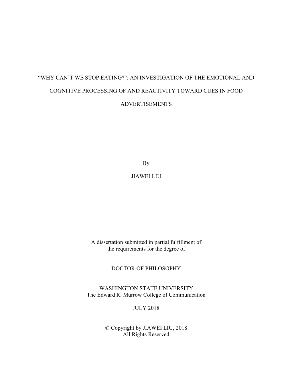 “Why Can't We Stop Eating?”: an Investigation of the Emotional and Cognitive Processing of and Reactivity Toward Cues in F