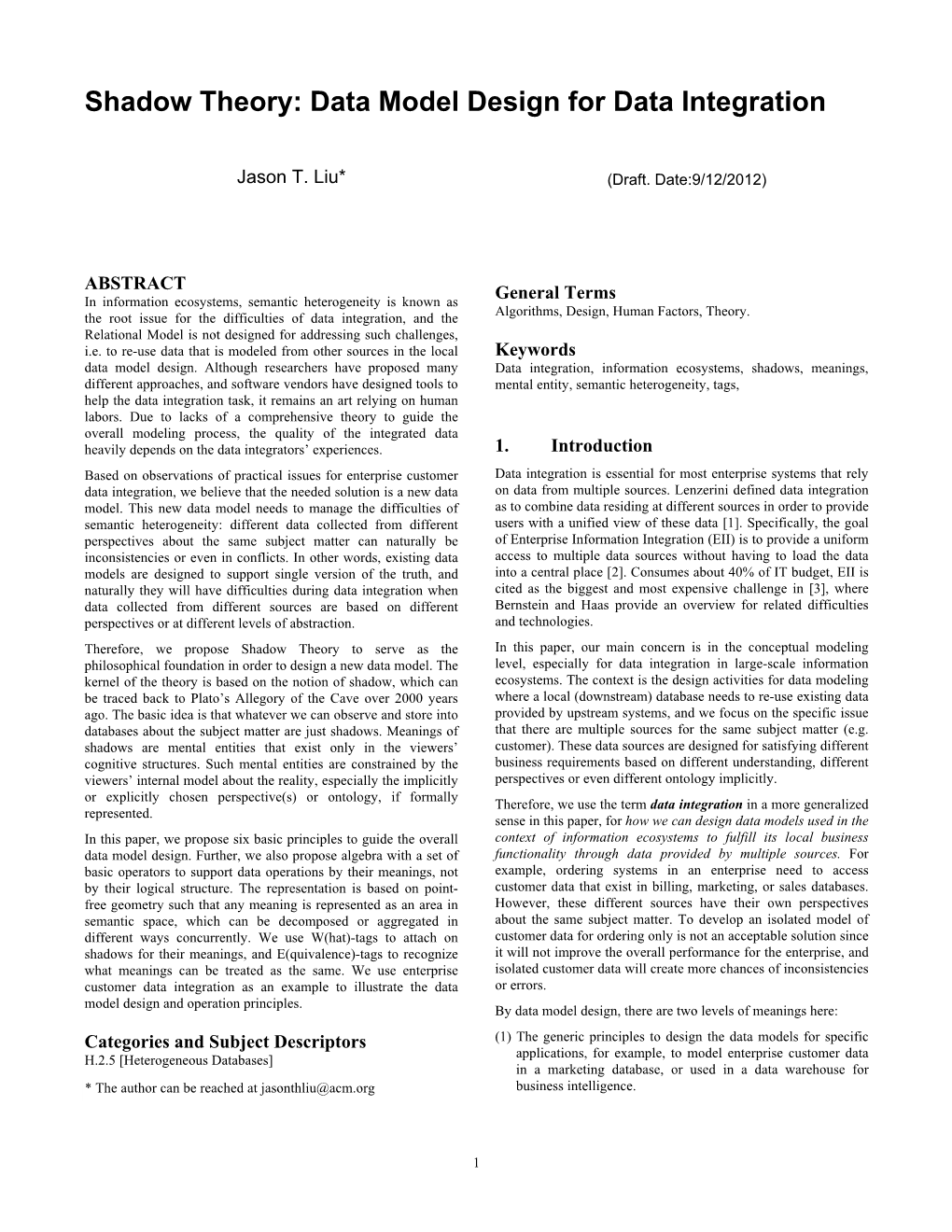 Shadow Theory: Data Model Design for Data Integration