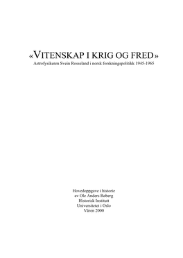 "Vitenskap I Krig Og Fred"