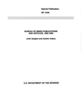 Bureau of Mines Publications and Articles, 1992-1993