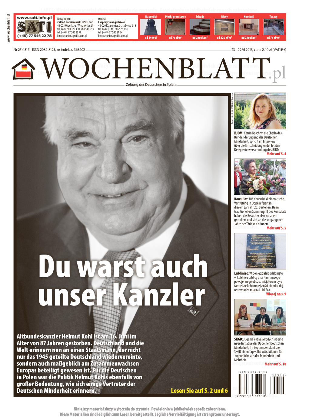 Altbundeskanzler Helmut Kohl Ist Am 16. Juni Im Alter Von 87 Jahren