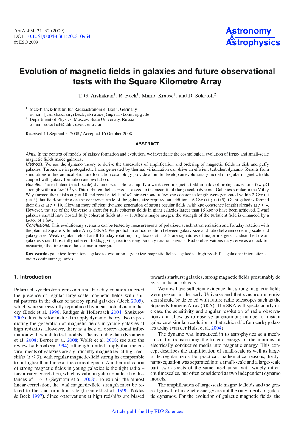 Evolution of Magnetic Fields in Galaxies and Future Observational