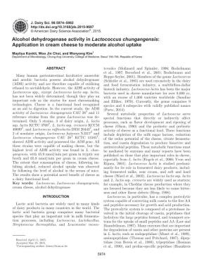 Alcohol Dehydrogenase Activity in Lactococcus Chungangensis: Application in Cream Cheese to Moderate Alcohol Uptake