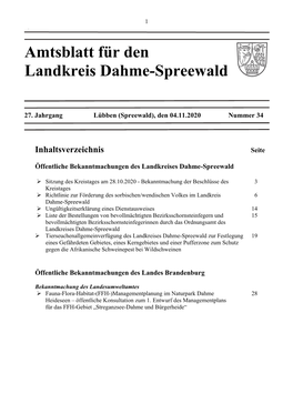 Amtsblatt Für Den Landkreis Dahme-Spreewald