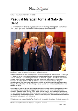 Pasqual Maragall Torna Al Saló De Cent