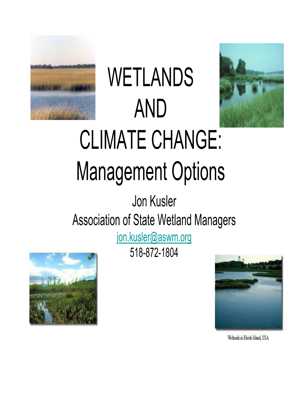 Wetlands & Climate Change Management Options